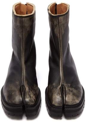 Maison Margiela Tabi Split Toe Distressed Leather Ankle Boots - Womens - Black