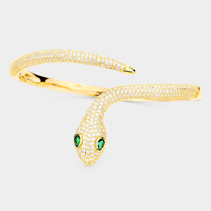 FASHNZFAB Gold Plated AAA CZ Cubic Zirconia Snake Hinged Bracelet Gold