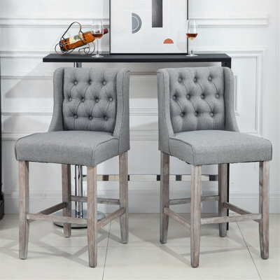 Winston Porter Versatile Tufted Wingback Bar Stools Set for Various Settings and Comforts