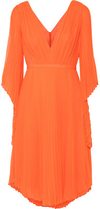 Halston Cutout Plissé-georgette Dress - Bright orange