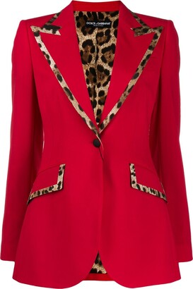 Dolce & Gabbana Leopard Print Trim Blazer Jacket