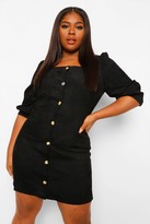 Thumbnail for your product : boohoo Plus Cord Volume Sleeve Denim Dress