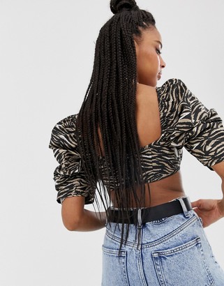 Collusion super crop top with Zebra statement sleeves