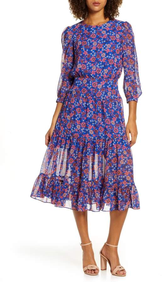 floral fit and flare midi dress