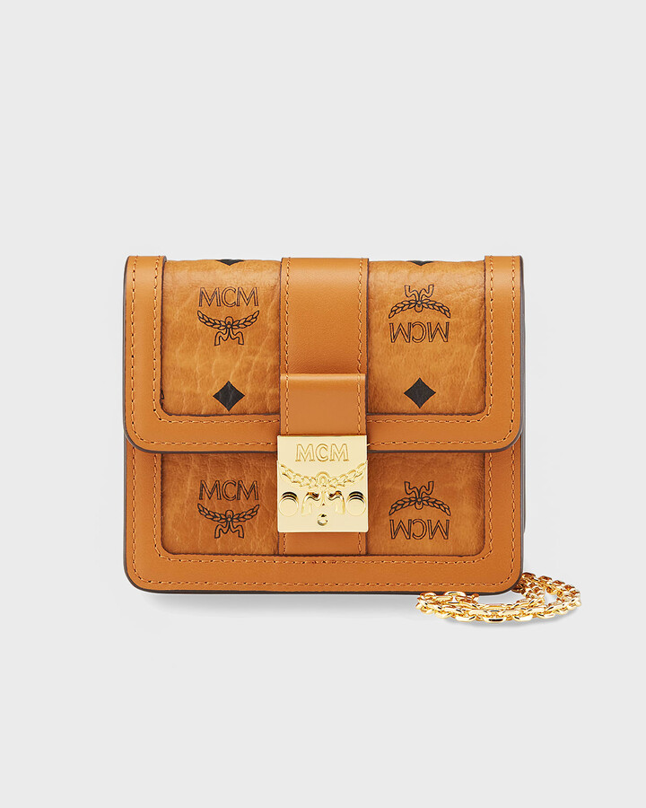 MCM Millie Top Zip Shoulder Bag Visetos Small Cognac