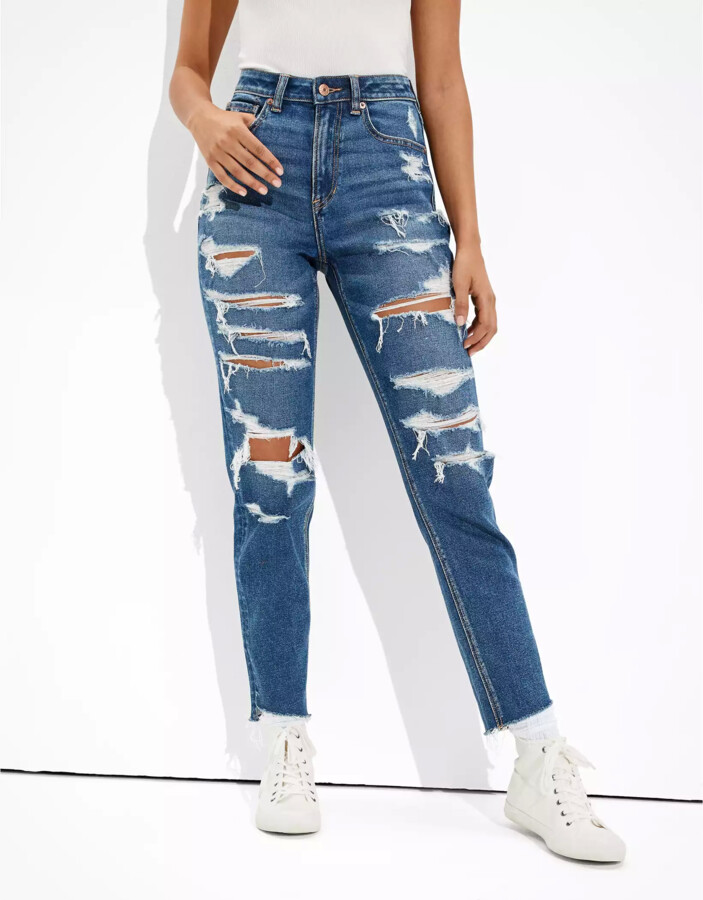 aerie AE Stretch Ripped Mom Jean - ShopStyle