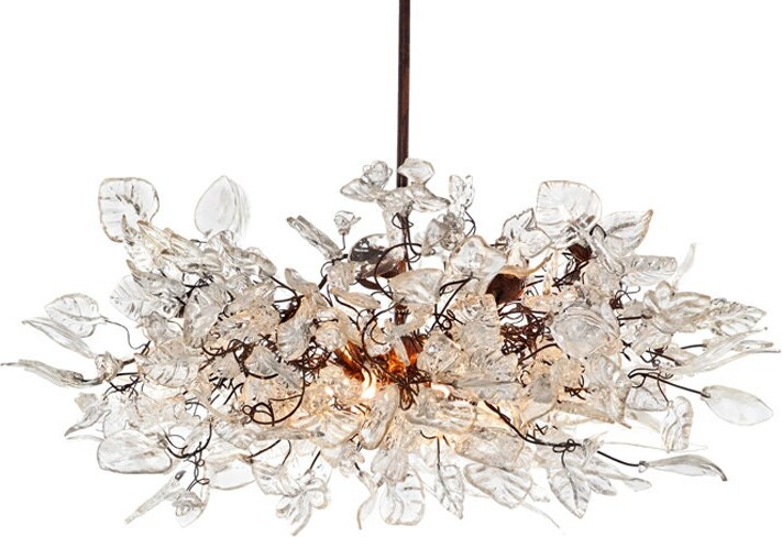 Etsy Large Hanging Lights With Natural Clear Flowers & Leaves For Dining Room Table, Bedroom Or Living Room. Chandelier Lighting