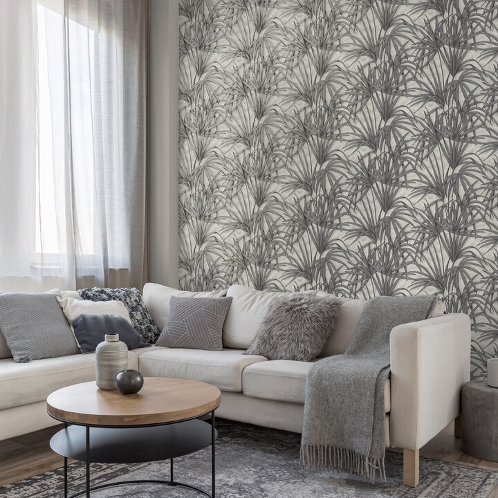 Vymura Milano Palm Leaf Grey Vinyl Wallpaper Grey ShopStyle Decor
