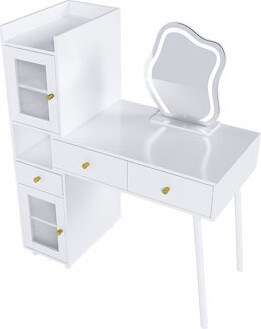 Vanity Dressing Table with LED Mirror & Storage – White Makeup Desk with 3 Drawers, 2 Open Shelves, 4 Hidden Cabinets, and 3 Adjustable Lighting Modes