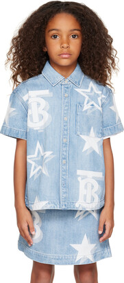 Burberry Kids Blue Star & Monogram Motif Denim Shirt