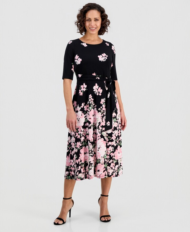 Kasper Printed Tie-Waist Midi Dress Regular & Petite