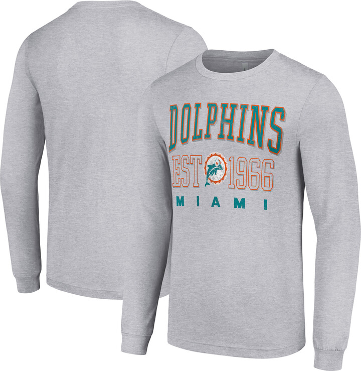 Men's Starter Heather Gray Miami Dolphins Throwback Logo Long Sleeve T-Shirt