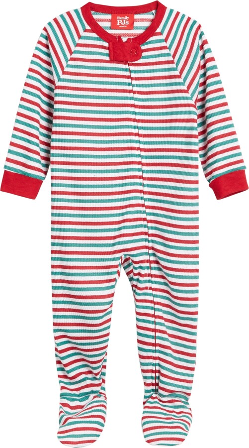 Family Pajamas Matching Baby Thermal Waffle Holiday Stripe Footie