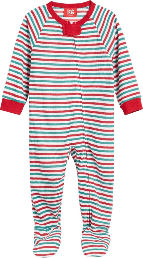 Family Pajamas Matching Baby Thermal Waffle Holiday Stripe Footie One