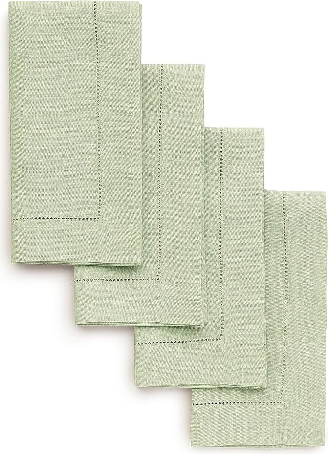 Solino Home Linen Dinner Napkins 20 x 20 Inch – Classic Hemstitch Sage Green Napkins Set of 4 – 100% Pure Linen Napkins for Spring, St Patrick's Day, Easter – Handcrafted and Machine Washable