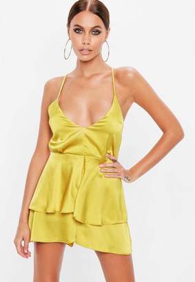 Missguided Yellow Strappy Frill Romper