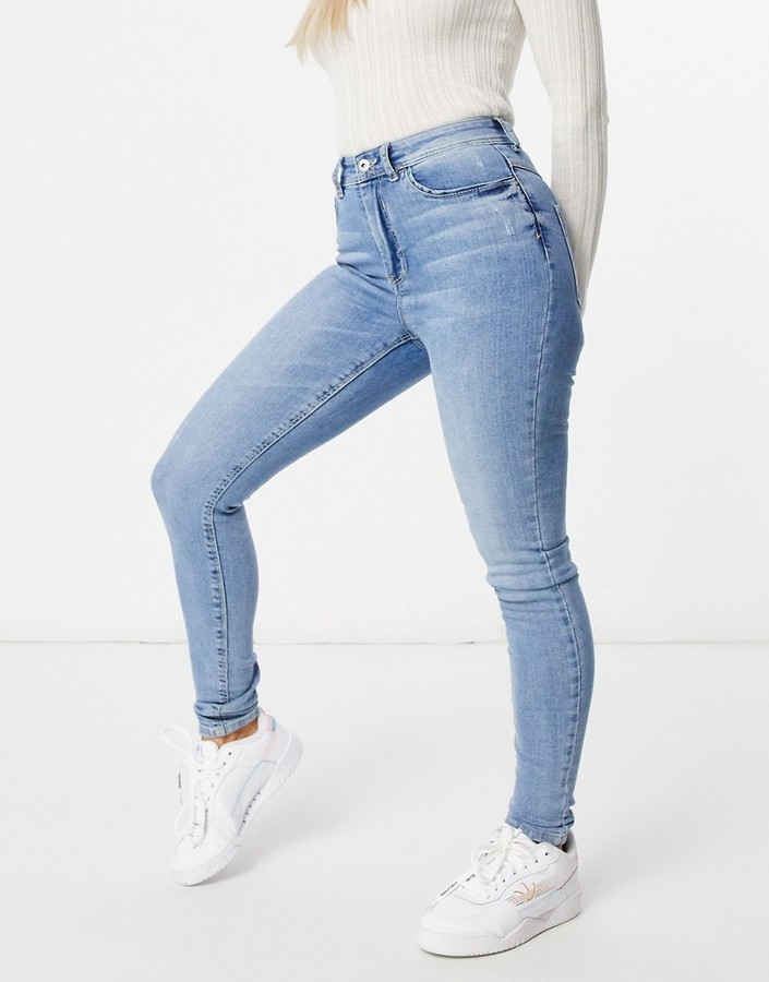 JDY Jona high waisted skinny jeans in light blue denim - ShopStyle