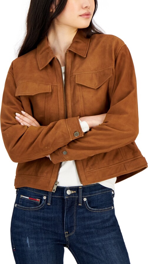 Tommy Hilfiger Women's Suede Zip Trucker Jacket - ShopStyle