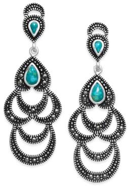 Macy's Manufactured Turquoise & Marcasite Scalloped Dangle Drop Earrings
