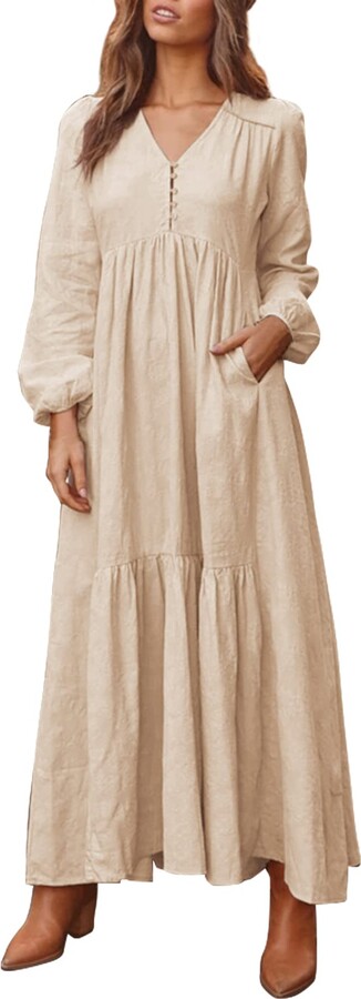 Linen Dress Casual Cotton Long Maxi Dresses White Maxi Dress Plus