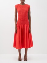 Thumbnail for your product : Merlette New York Stijl Smocked Drop-waist Cotton Voile Midi Dress - Mid Red