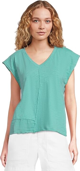 Mod-o-doc Cap Dolman Sleeve Mix Media Top Women's Clothing Open Water : MD (US 8-10), Cotton