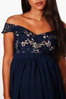 Thumbnail for your product : boohoo Maternity Lace Off The Shoulder Chiffon Midi Dress