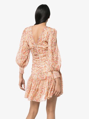 By Ti Mo Ruched Floral Print Mini Dress
