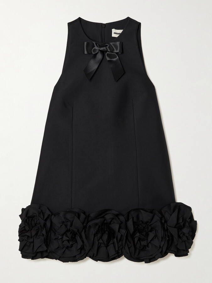 SHUSHU/TONG Appliquéd Bow-embellished Twill Mini Dress - Black