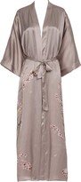Thumbnail for your product : prettystern Women Floor-Length 100% Long Silk Kimono Dress Gown Robe Blue Floral L15