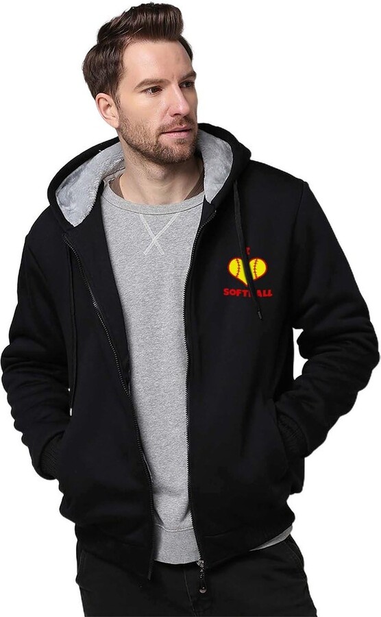 Generic I Love Softball Fleece Hoodie for Men Hooded Sweatshirt Full-zip Hoodies 3XL Black-style