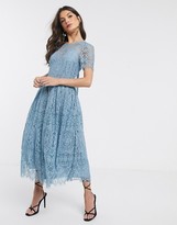Thumbnail for your product : ASOS DESIGN DESIGN lace midi dress with ribbon tie and open back