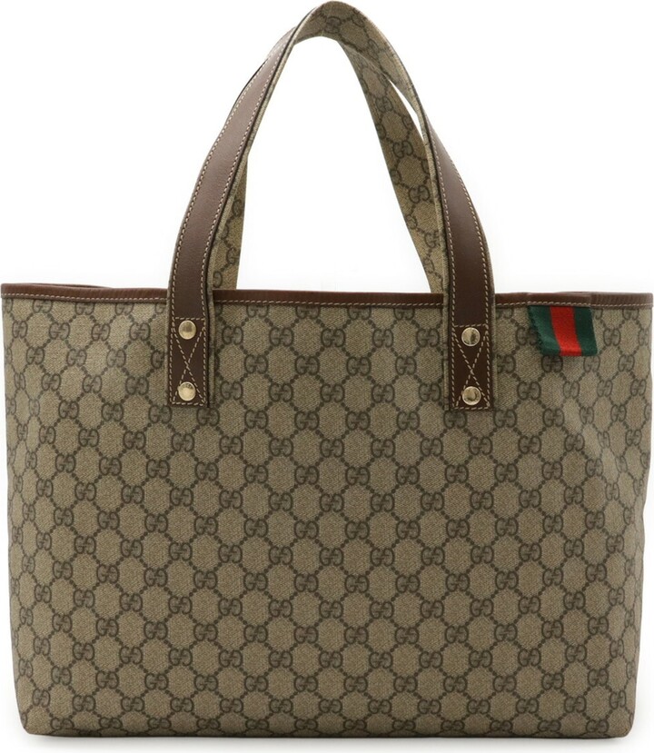 Gucci Gg Plus Beige Brown Khaki Gg Supreme Leather Shoulder Bag Tote Bag (Pre-Owned)
