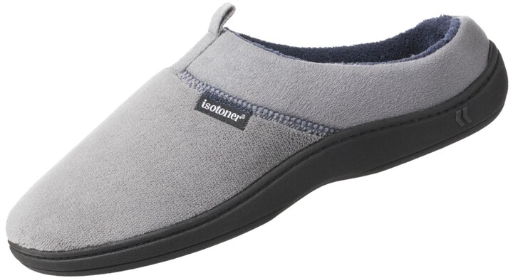 isotoner signature men's memory foam microterry and waffle travis hoodback slippers
