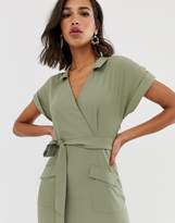 Thumbnail for your product : ASOS Design DESIGN utility collared wrap midi dress with belt