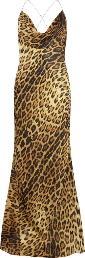 Roberto Cavalli Cowl-Neck Leopard-Print Maxi Dress