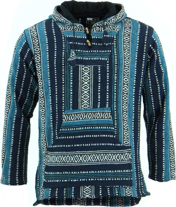 LOUDelephant Woven Cotton Baja Hoodie Blue & White (Large) ShopStyle