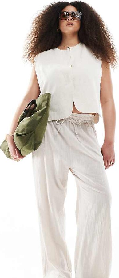 ONLY Curve linen mix pull-on pants in beige