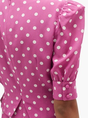 Alessandra Rich Crystal-brooch Polka-dot Silk Midi Dress - Pink White