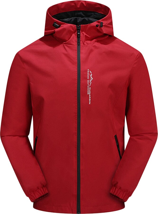 VESNIBA Men Rain Jacket Lightweight Red Overcoat Mens Waterproof Smock
