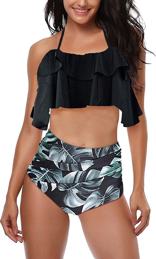 FBA AMAGGIGO Swimsuit for Women High Waisted Halter Vintage Push up Bikini Set Ladies Plus Size 2-Pieces Swimwear 