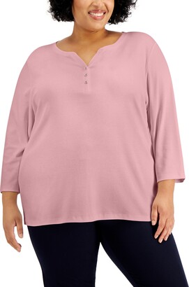 Karen Scott Plus Size 3/4-Sleeve Henley Top, Created for Macy's
