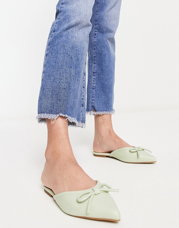 ASOS DESIGN London pointed bow ballet mules in green - ShopStyle Flats