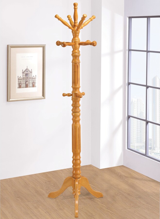 Traditional Charming Design Honey Finish Hall Tree Coat Rack ...