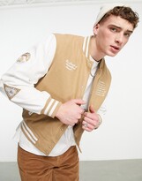 Thumbnail for your product : ASOS DESIGN oversized varsity bomber jacket with embroidery in tan