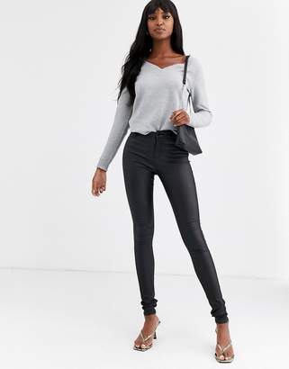 Vero Moda Tall coated skinny jeans in black