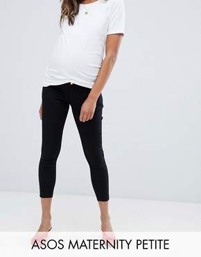 ASOS Maternity DESIGN Maternity Petite Ridley high waisted skinny jeans in clean black with over the bump waistband