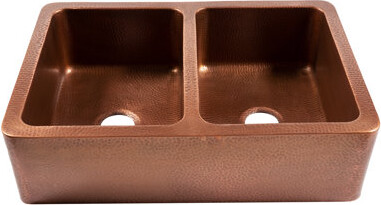Sinkology Adams Copper 33" Double Bowl Farmhouse Apron Front Undermount Kitchen Sink