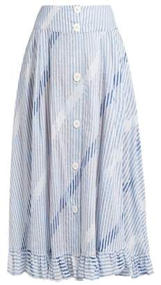 Thierry Colson Romane Stripe Print Cotton Voile Skirt - Womens - Blue Multi