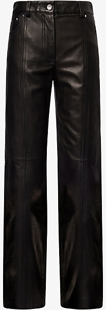 Rabanne Womens Black Pantalon Straight-Leg Leather Trousers 6